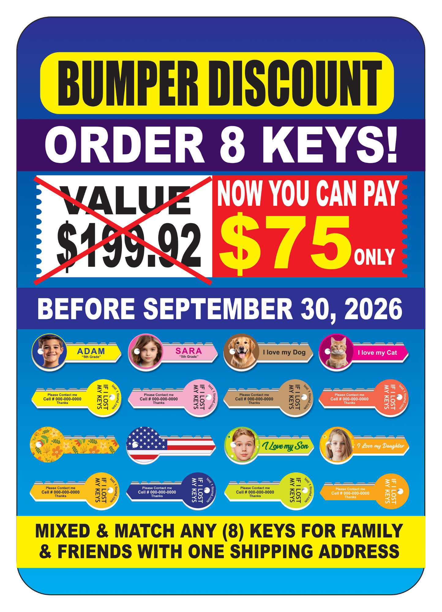 Bumper discount: order 8 keys for $75 coupon